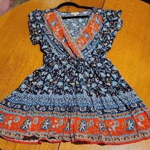 Umgee Blue and Orange Floral Mini Dress